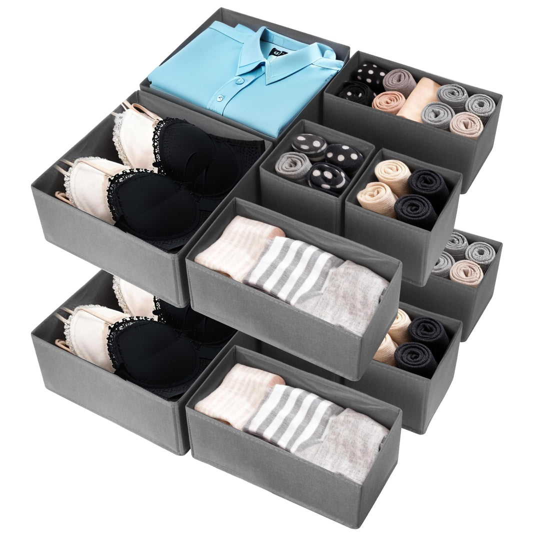 12 Stück Schubladen Organizer Set, Schubladen Organizer Kleidung mit 3 Grössen, Graues Kleiderschran