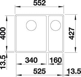BLANCO SUBLINE 340/160-F | SILGRANIT schwarz | Einbauart: Flächenbündig | Hauptbecken links | ohne A
