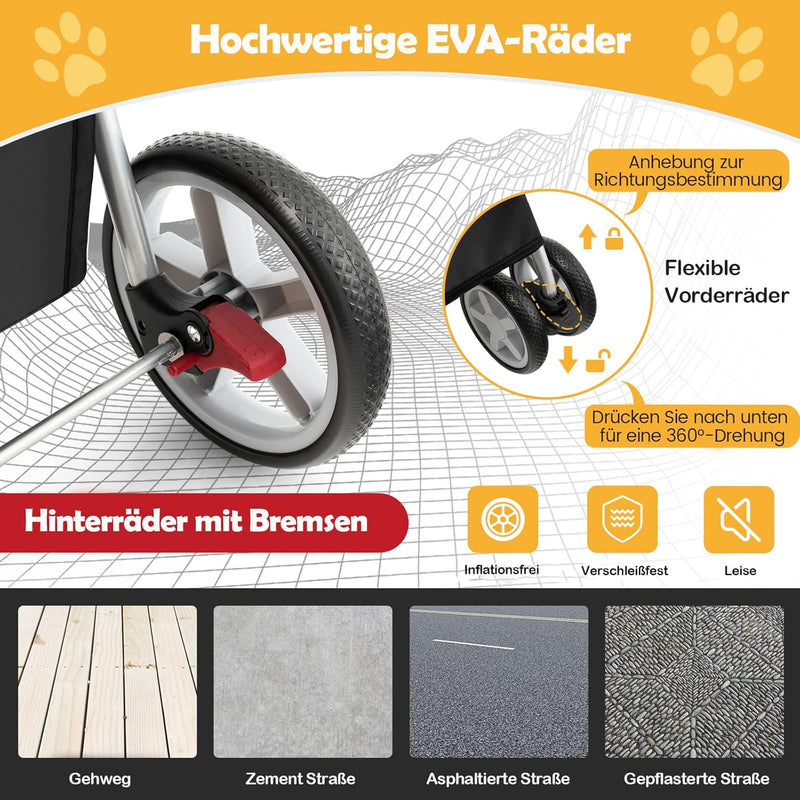 COSTWAY Hundewagen Haustiere Buggy bis 15kg, Hundebuggy mit Netzfenstern & Getränkehalter & Anhänger