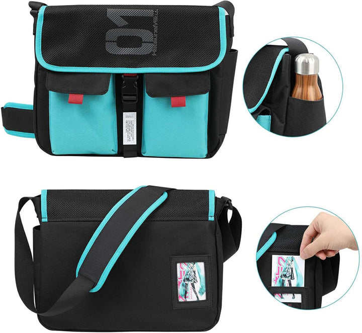 FIREFIRST x Hatsune Miku & Kagamine Rin/Len Schule Schultertaschen .Türkis W36×H30×D12.5（cm）, .Türki