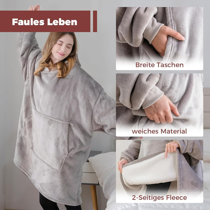 Good Nite Hoodie Decke mit Elastische Hülse Kuschelpullover, Oversize Hoodie Decken Pullover Kuschel