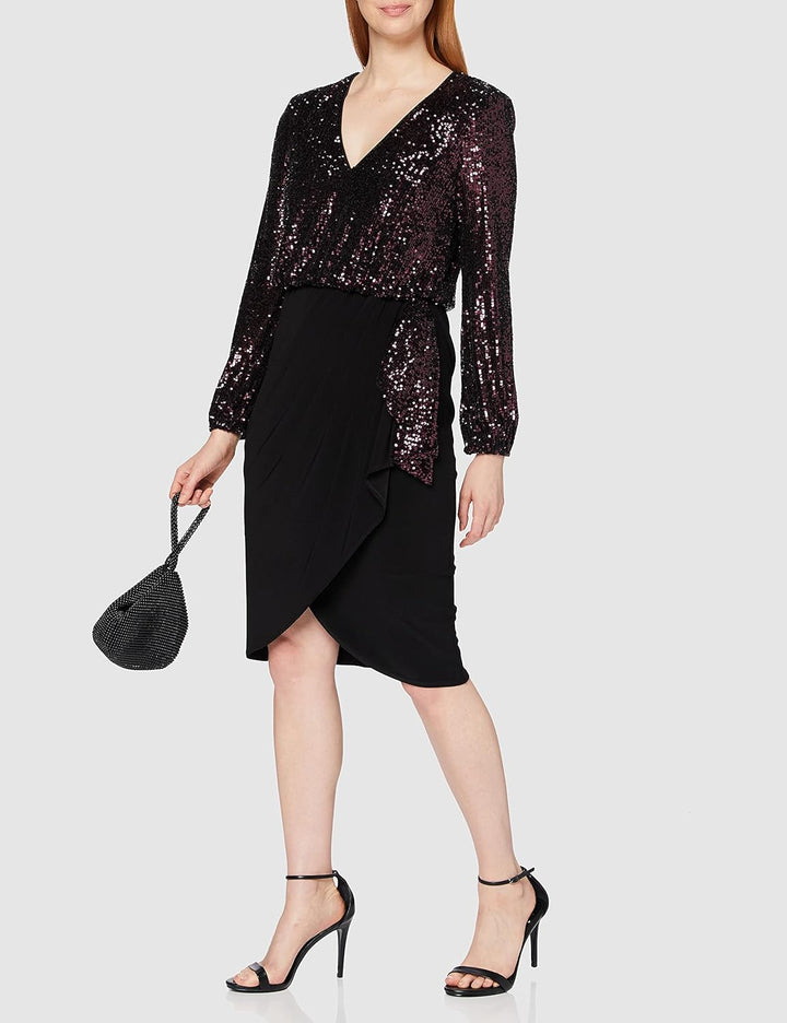 Gina Bacconi Damen Women's Sequin and Jersey Dress Cocktailkleid 40 Wein, 40 Wein