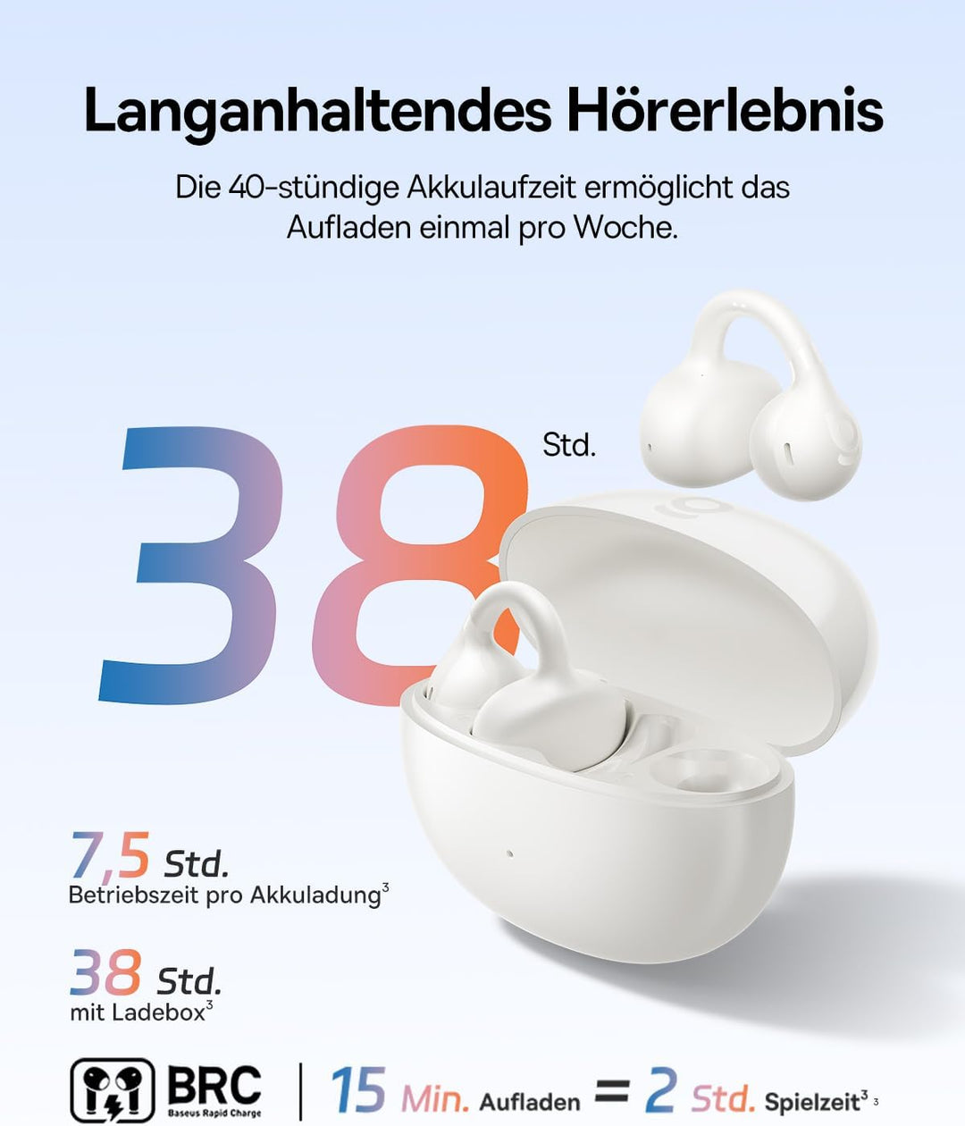 Baseus BC1 Open Ear Kopfhörer, Ohrclip mit Beeindruckender Klang, Adaptiver Bassverstärkung, Bluetoo