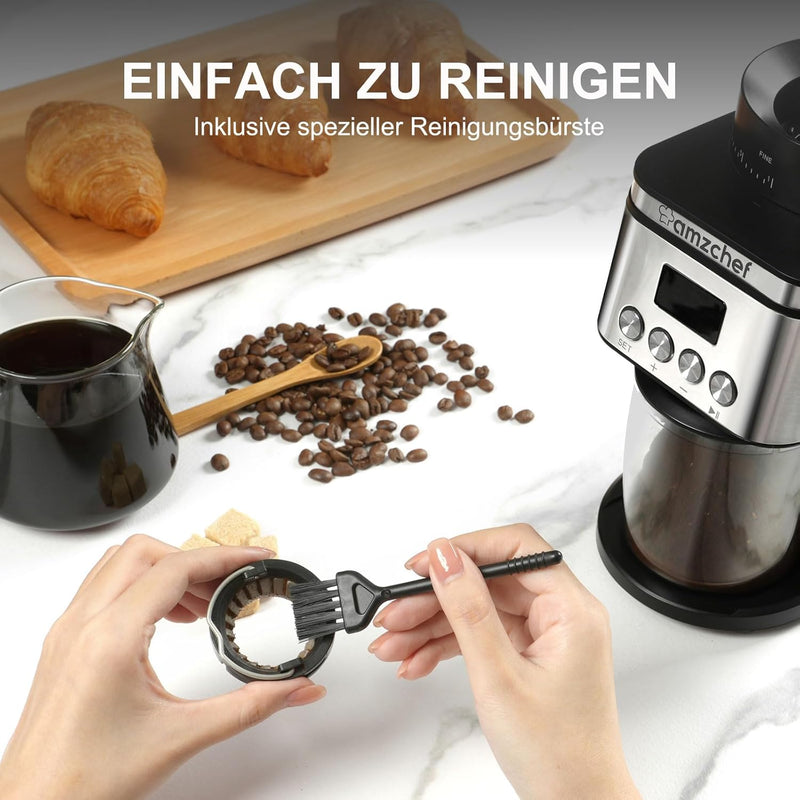 AMZCHEF Kaffeemühle Elektrisch | Individuelles Schleifvolumen und 30Mahlgrad Einstellbar | Elektrisc