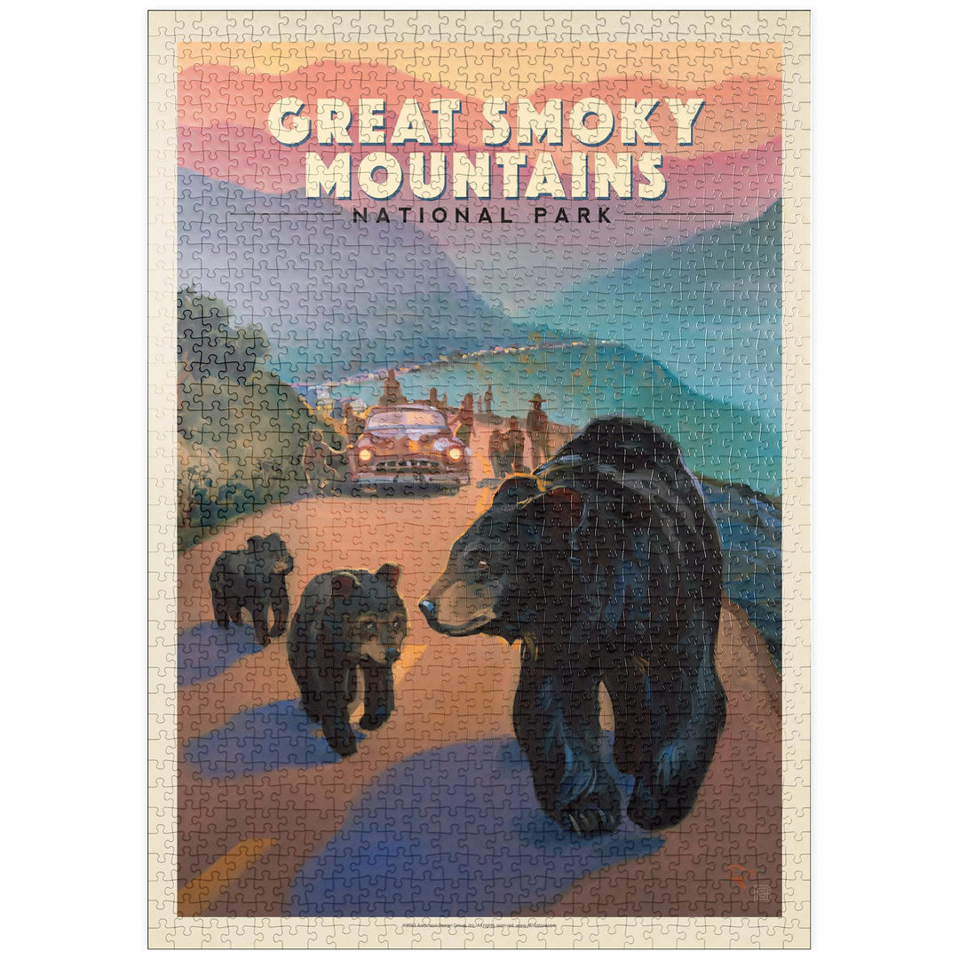 Great Smoky Mountains National Park: Bear Jam, Vintage Poster - Premium 1000 Teile Puzzle - MyPuzzle