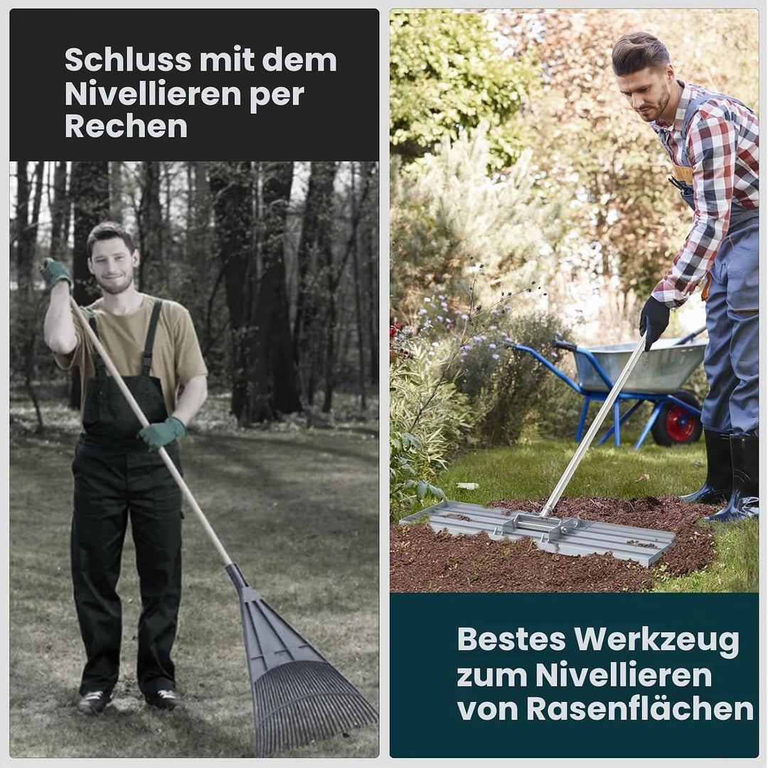 Rasen-Nivellierharke, 76,2 x 25,4 cm, professionelles Werkzeug mit Edelstahlgriff, Rechen für Rasen,