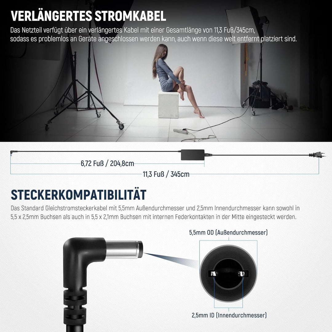 NEEWER 15V 4,8A 72W Netzteil mit 5,5 x 2,5mm männlichem Gleichstromkabel 100–240V Wechselstrom auf G