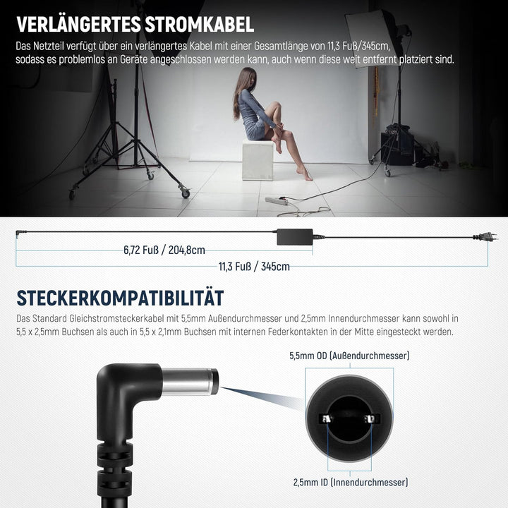 NEEWER 15V 4,8A 72W Netzteil mit 5,5 x 2,5mm männlichem Gleichstromkabel 100–240V Wechselstrom auf G