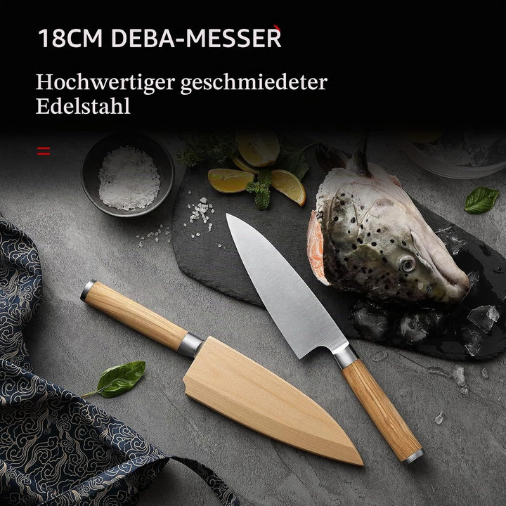 HEZHEN 18CM Deba Messer,Messer Asiatischer Art, Japanischer Stil Schmiedestahl Fische Lachs Filetier