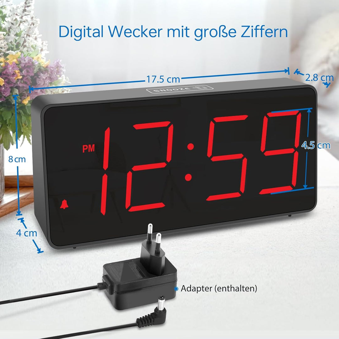 Eachui LED Wecker Digital mit Ladestation, Wecker mit Grossen Zahlen, Helligkeit und Lautstärke Rege