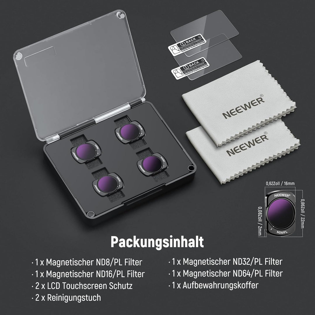 NEEWER Magnetisches ND Filter Set, kompatibel mit DJI Osmo Pocket 3 Creator Combo Zubehör, 4er Pack,