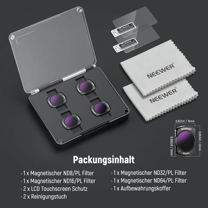 NEEWER Magnetisches ND Filter Set, kompatibel mit DJI Osmo Pocket 3 Creator Combo Zubehör, 4er Pack,