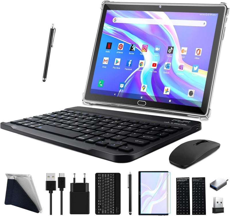 2024 Neueste Tablet 10 Zoll,3-in-1 Tablet Mit Tastatur Maus Stift,Android 13 4G LTE Tablets Mit 2 SI