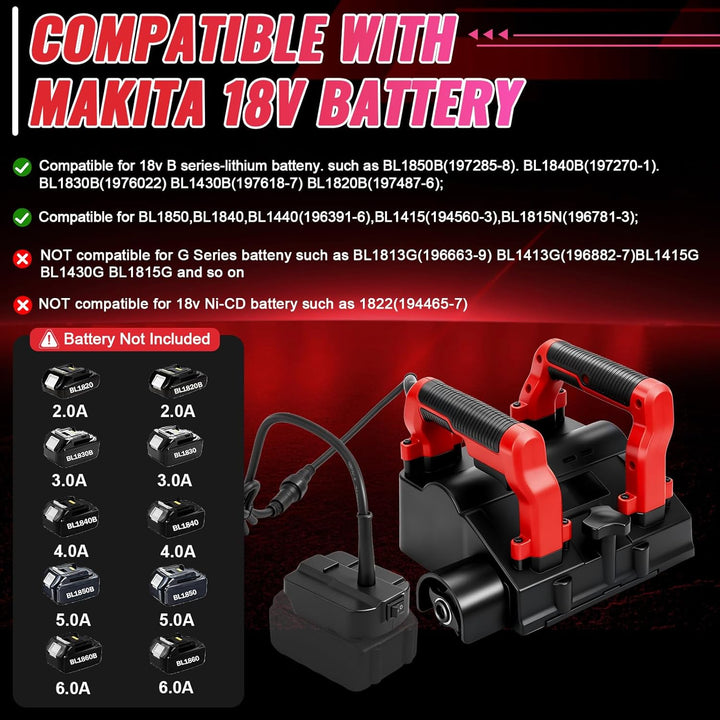 WingFly Betonfräse Kompatibel mit Makita 18V Akku, 3000UPM Walzenfräse Sanierungsfräse Putzfräse Mau