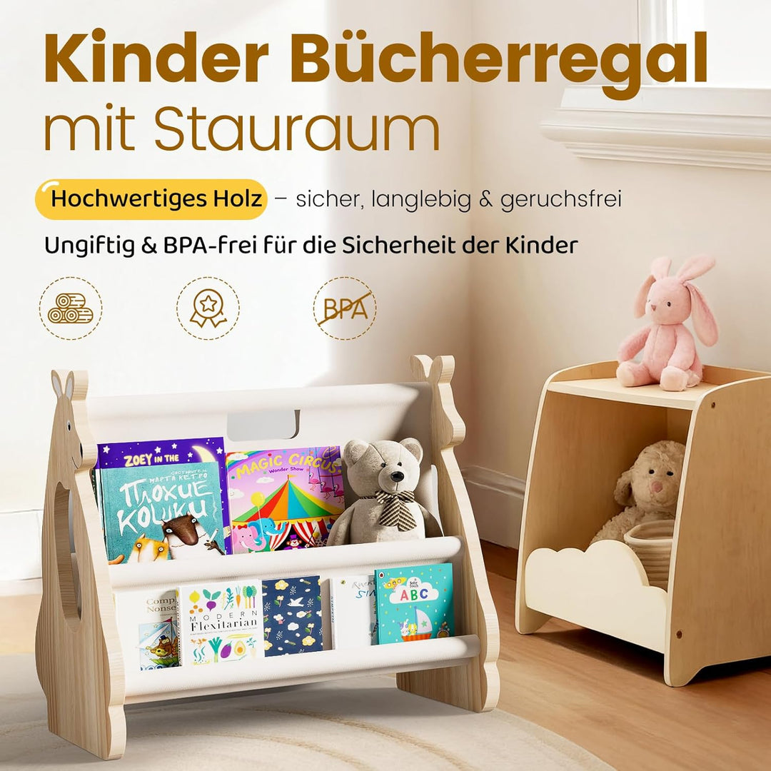 Kinder Bücherregal aus Holz - Montessori Regal für Kinderzimmer l Kinderzimmer Möbel, Buch-Organizer