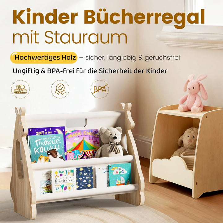 Kinder Bücherregal aus Holz - Montessori Regal für Kinderzimmer l Kinderzimmer Möbel, Buch-Organizer