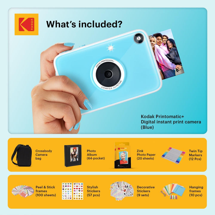 Kodak Printomatic+ Sofortbild-Digitalkamera, Zink-Fotopapier 2x3 (5,1x7,5 cm) 10 MP, RGB-LED, Set: T