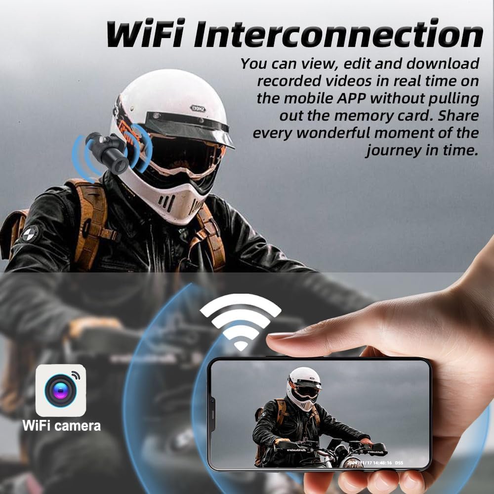 VSYSTO Fahrrad Motorrad Helm Kamera, Auto Power On/Off, WiFi HD 1080P 150 ° Weitwinkel Sternlicht Na