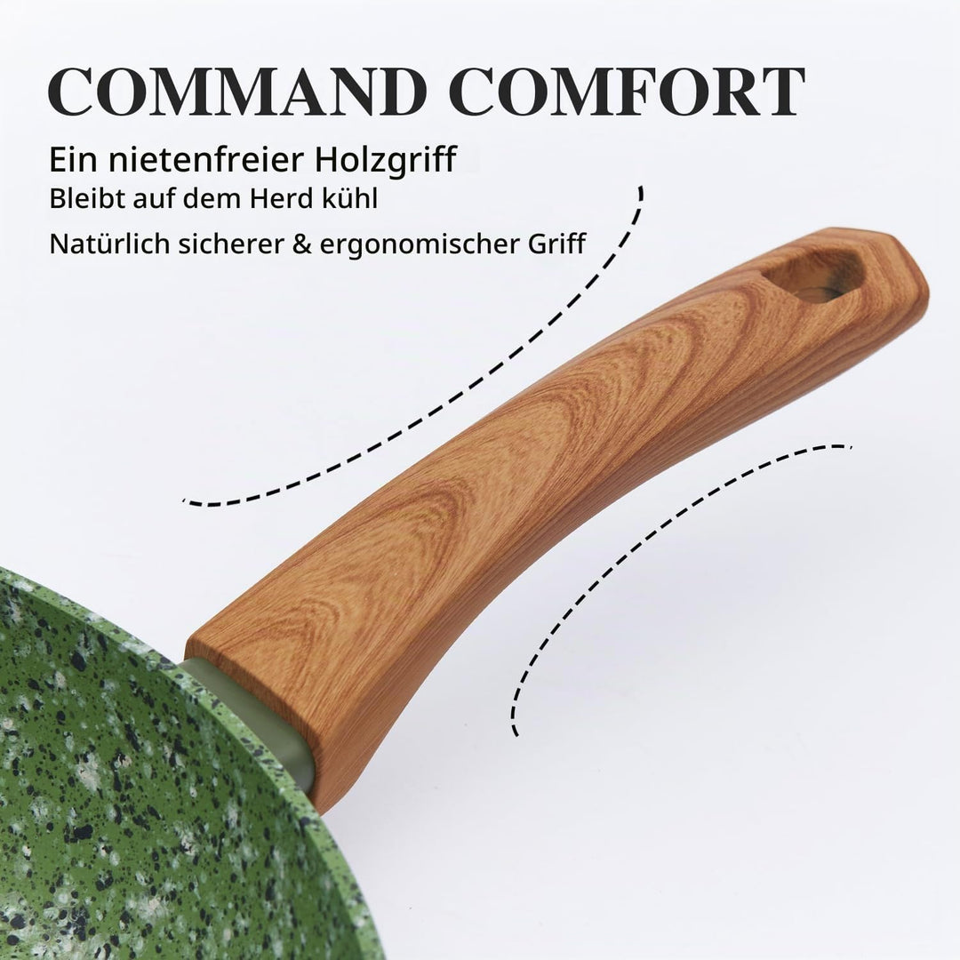 Leichte Antihaftbeschichtete Bratpfanne mit Holzgriff, Keramik-Aluminium, PTFE PFOA-frei, (24cm+28cm