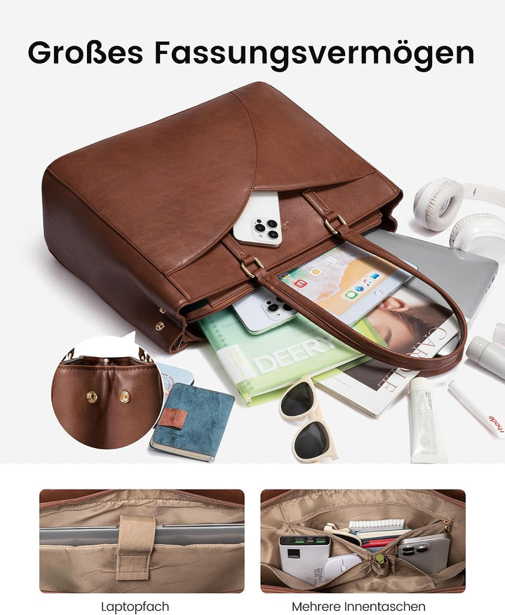LOVEVOOK Laptoptasche Damen, Handtasche Gross Arbeitstasche Aktentasche | Wasserdicht PU Leder, Eleg