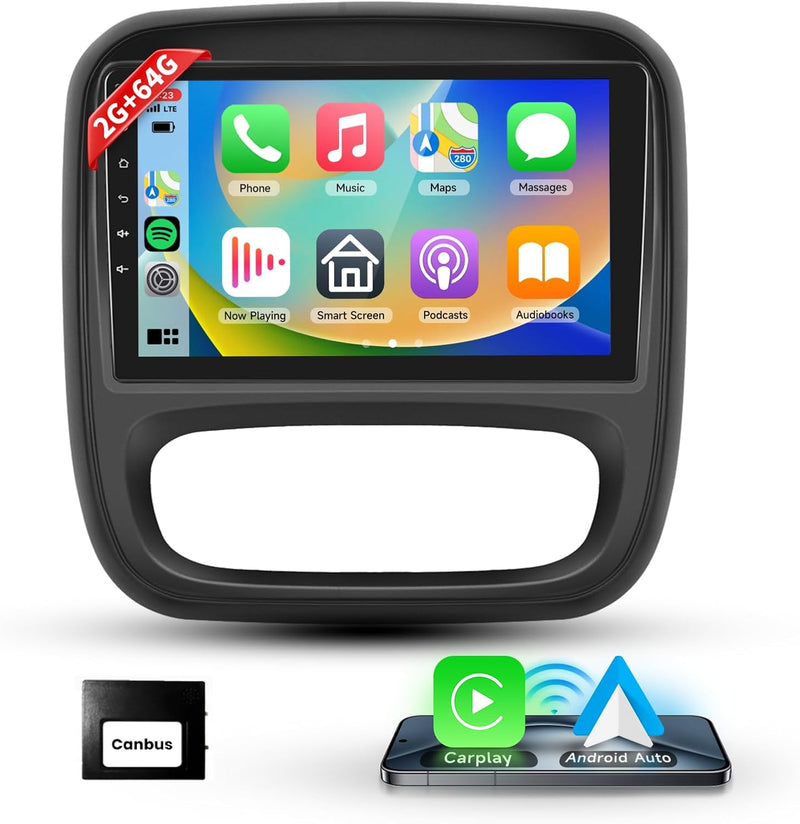 Podofo Carplay Autoradio für Opel Vivaro B/Renault Trafic/FIAT Talento/Nissan NV300, Android 2G+64G