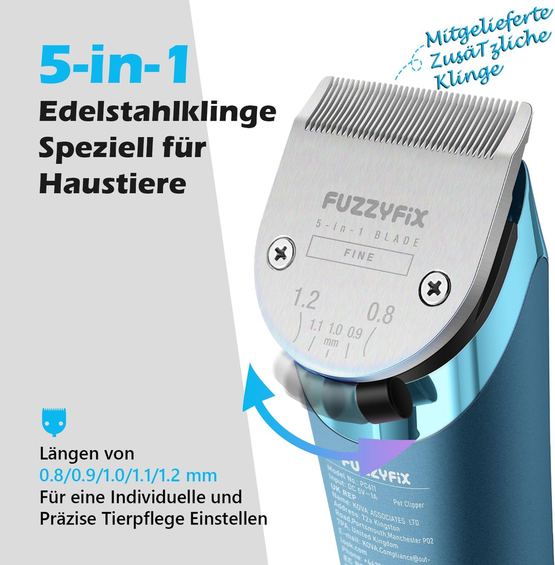 Hundeschermaschine Profi mit Ersatzklinge,5-in-1 Abnehmbare Klinge Schermaschine Hund mit 2 Geschwin