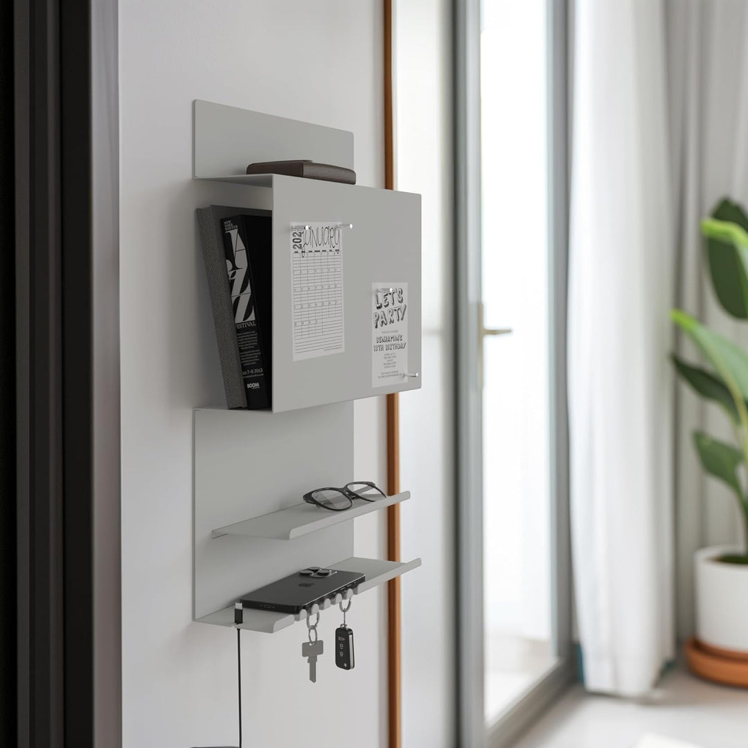 byde Wandorganizer Hepe aus Stahlstruktur. 30 x 9 x 49 cm 3-in-1 Wandregal mit Magnettafel und Magne