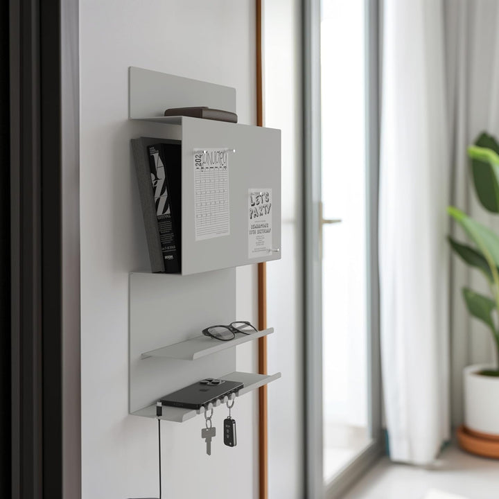 byde Wandorganizer Hepe aus Stahlstruktur. 30 x 9 x 49 cm 3-in-1 Wandregal mit Magnettafel und Magne