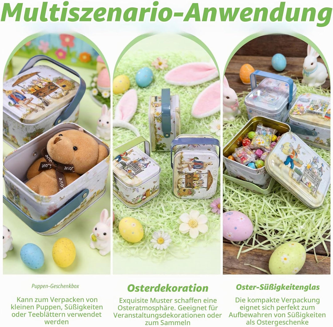 Ostern Keksdose Gebäckdose mit Deckel, 6pcs Ostereier Metalldosen Set, Osterhasen-Keksdose mit Henke