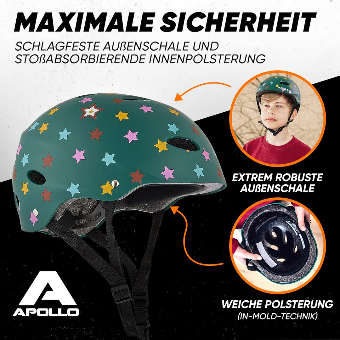 Apollo Skate-Helm/Kinder-Helm - Verstellbarer Skateboard, Scooter, BMX-Helm, mit Drehrad-Anpassung g