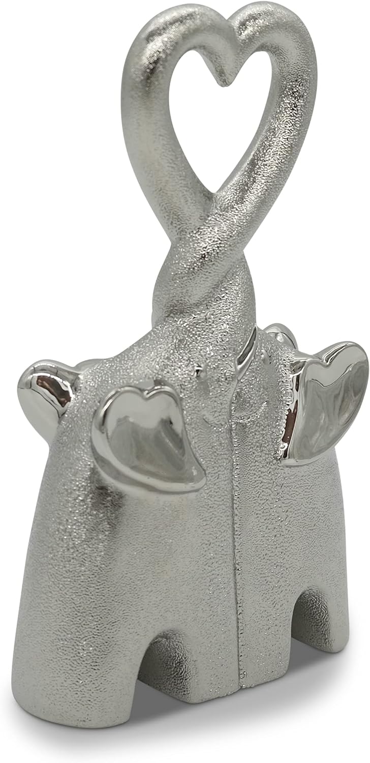 FeinKnick Dekofigur herzendes Elefanten-Pärchen - Keramik Deko Figur Elefant 23cm hoch - Moderne Dek