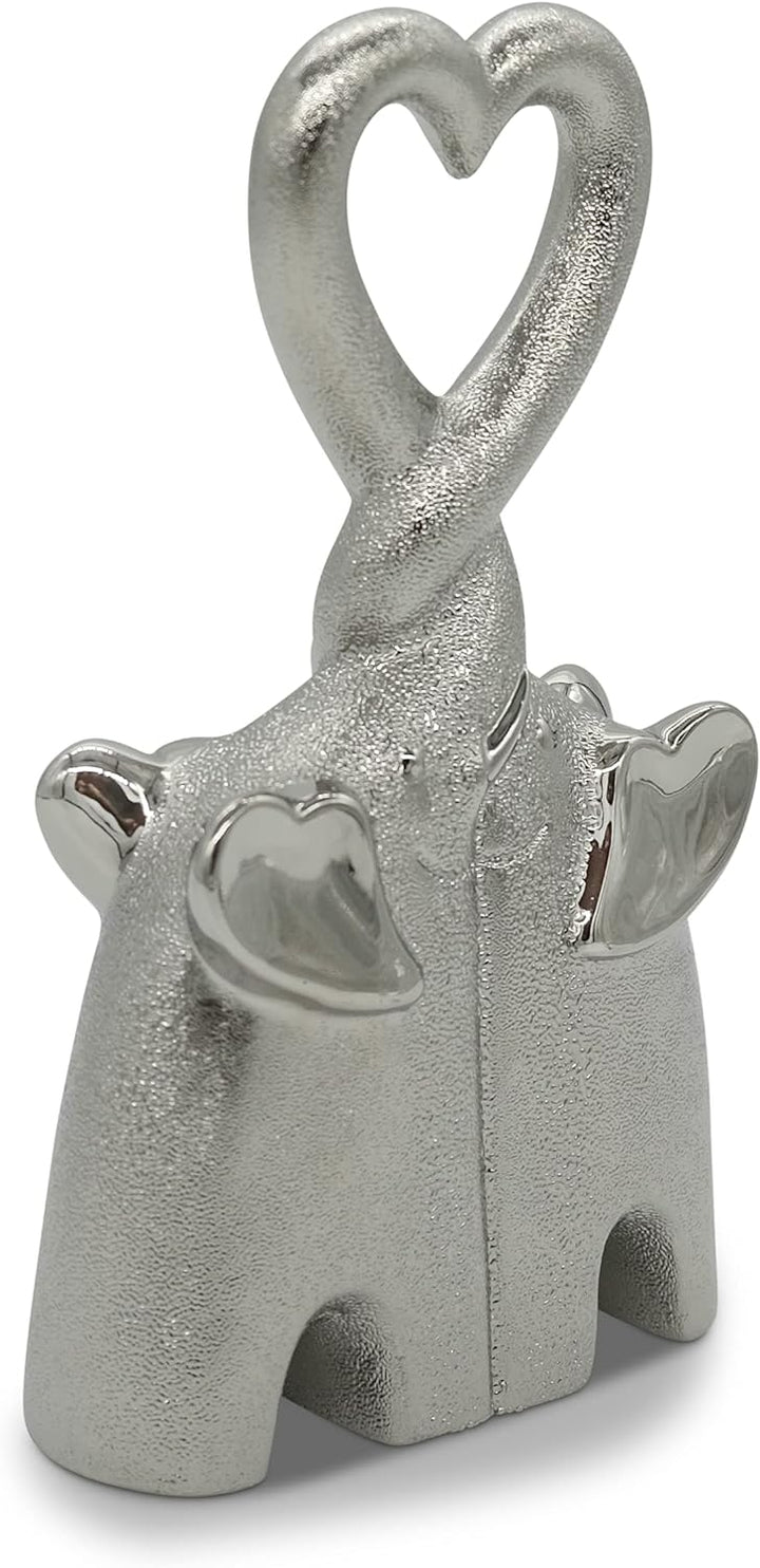 FeinKnick Dekofigur herzendes Elefanten-Pärchen - Keramik Deko Figur Elefant 23cm hoch - Moderne Dek