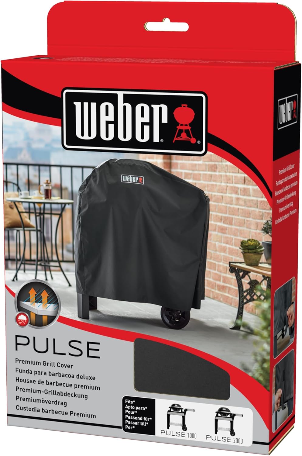 Weber Premium Grill Abdeckhaube für Pulse 1000/2000 mit Rollwagen, atmungsaktiv UV- &amp; wasserbeständi