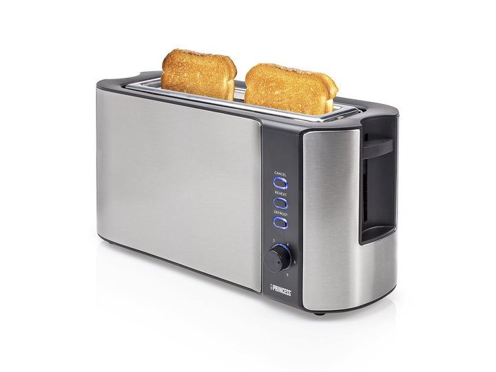 Princess Langschlitztoaster mit eingebautem Broetchenaufsatz Edelstahl, Schwarz Langschlitz-Toaster,