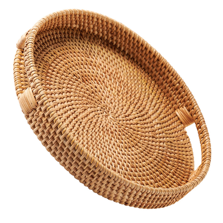 Jungle Culture Rattan-Serviertablett 34cm / 13,8" • Gewebte Serviertabletts mit Griffen für zu Hause