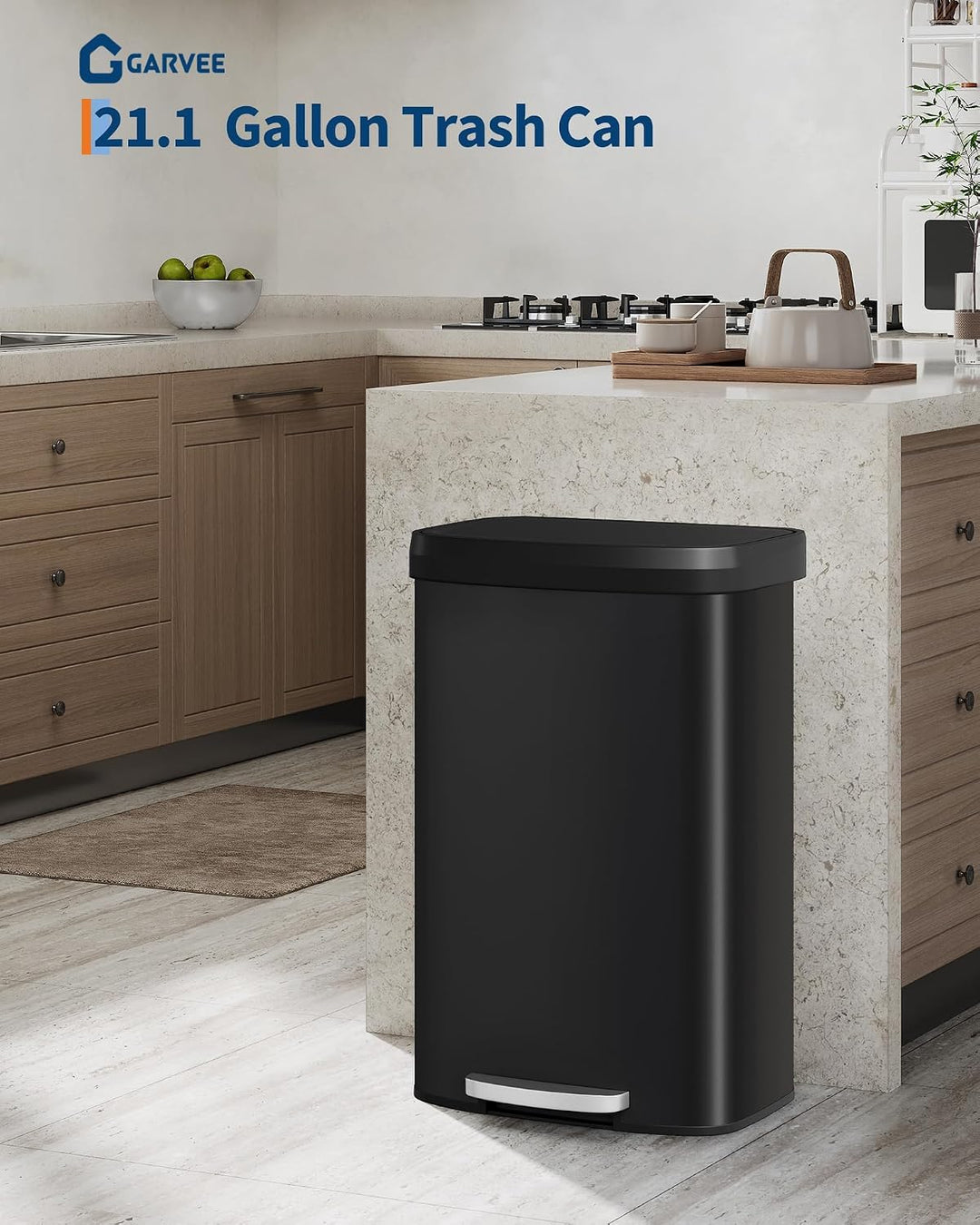 GarveeHome 80L Metall Mülleimer mit Deckel, grosser Tretmülleimer, Mülleimer Küche, rostfrei, mit Be