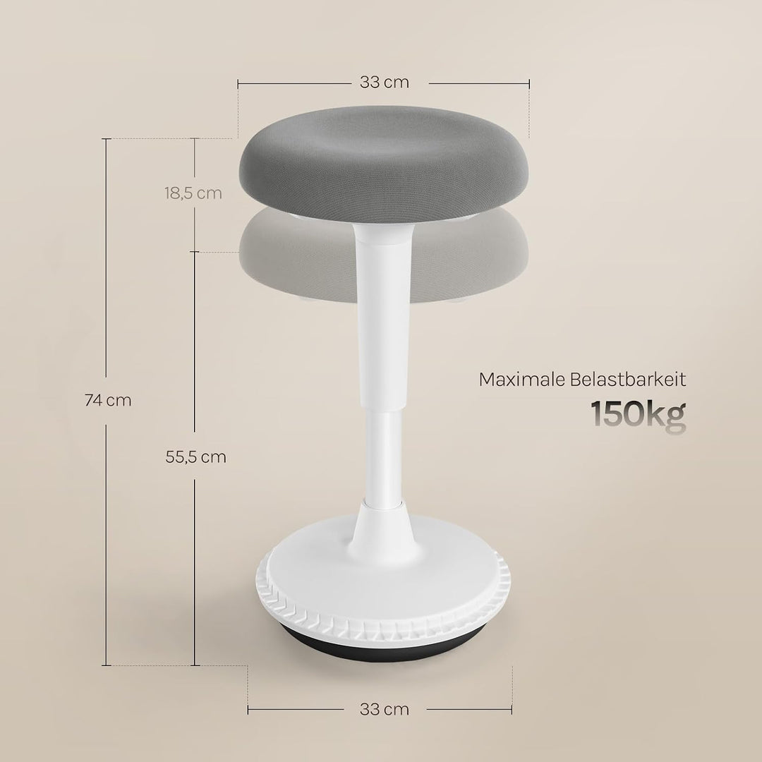 WOLTU Ergonomischer Stehhocker, 360° neigbarer Bürohocker, Grau+weiss | Grosser Sockel, Anti-Rutsch