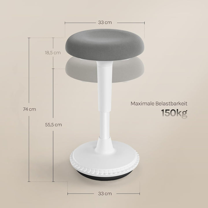 WOLTU Ergonomischer Stehhocker, 360° neigbarer Bürohocker, Grau+weiss | Grosser Sockel, Anti-Rutsch