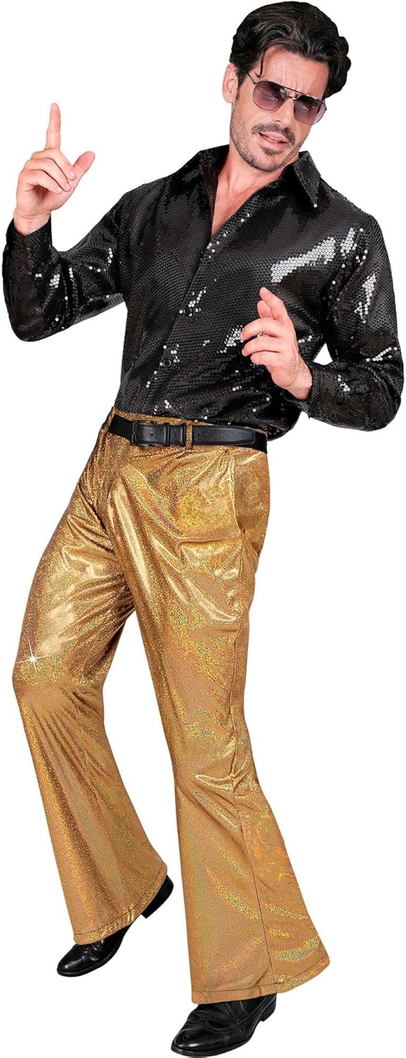 Widmann - 70er Jahre holografische Hose, Disco Fever, Fasching, Karneval, Mottoparty Gold M-L, Gold