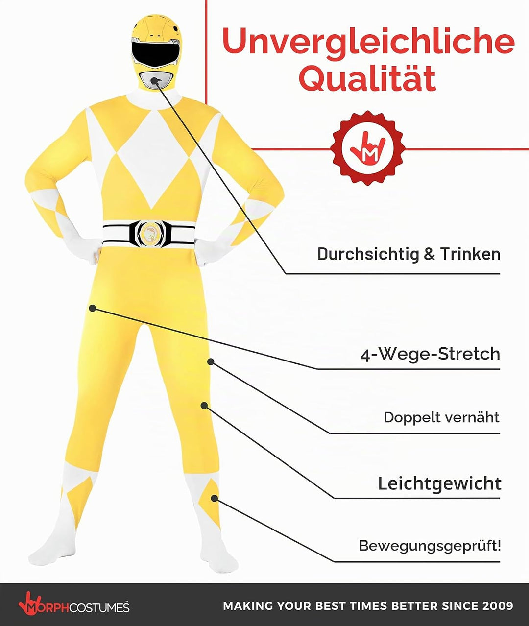 Morphsuits Power-Rangers Kostüm Gelb M, Gelb M