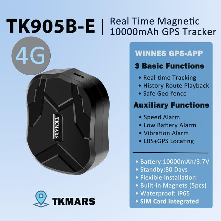 TKMARS TK905B GPS-Tracker für Auto, 10000mAh Akku, magnetischer Echtzeit GPS-Sender, funktioniert üb