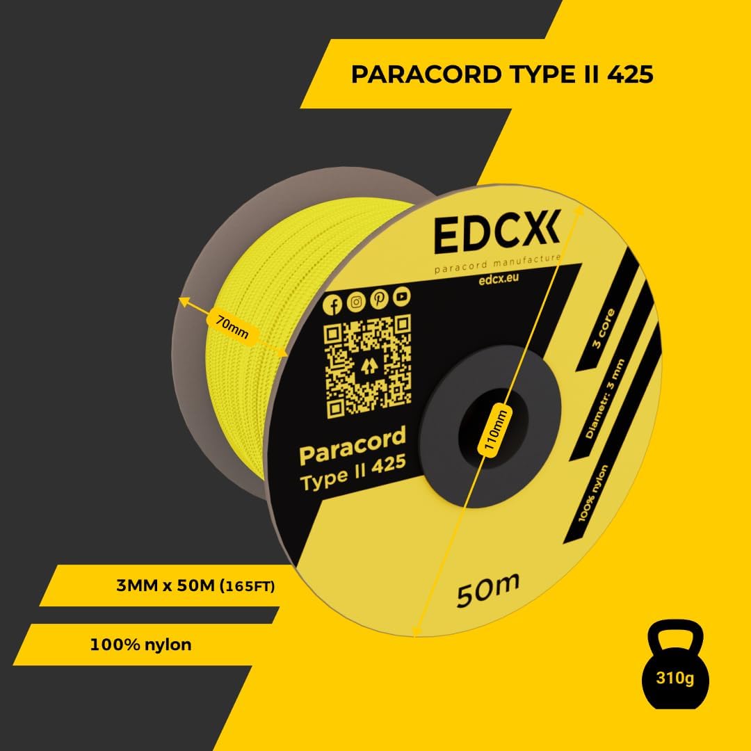 3mm Nylon Paracord 425 (15, 30, 50 und 100m) - Typ II, 100% Nylonseil, 3 Litzen Seil, 3mm Nylonseil