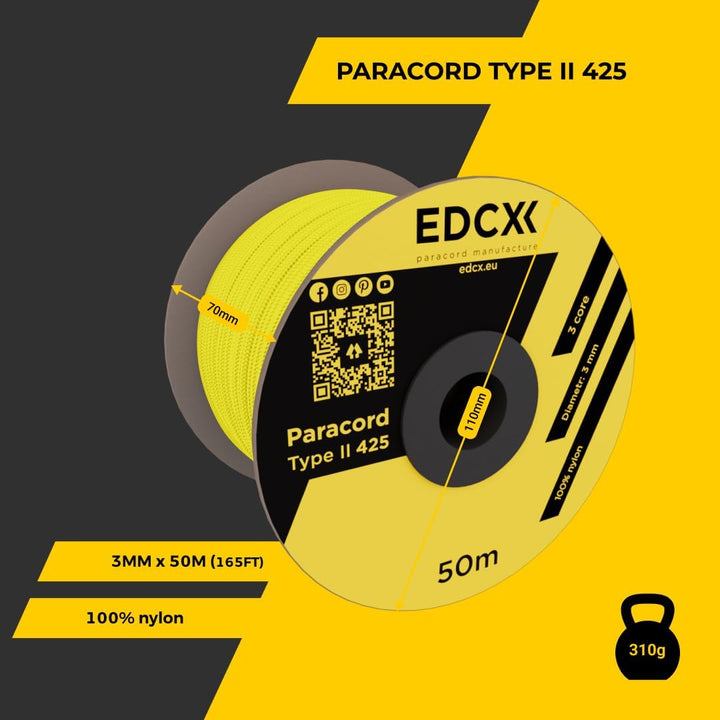 3mm Nylon Paracord 425 (15, 30, 50 und 100m) - Typ II, 100% Nylonseil, 3 Litzen Seil, 3mm Nylonseil