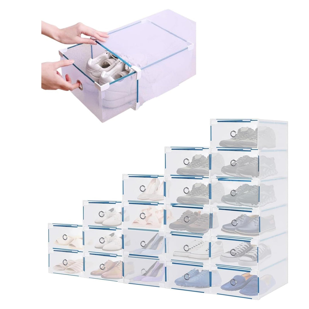 20 Stück Schuhboxen - Stapelbare Schuh Organizer aus Transparentem Kunststoff mit Schubladen - DIY S