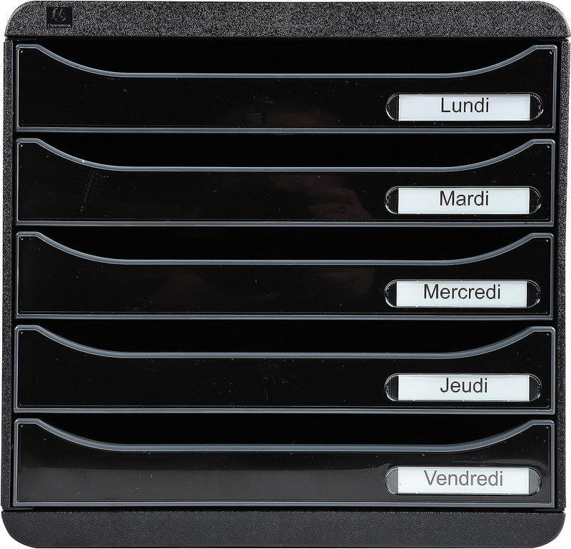 Exacompta 3097214D Premium Ablagebox mit 5 Schubladen für DIN A4+ Dokumente. Stapelbare Schubladenbo