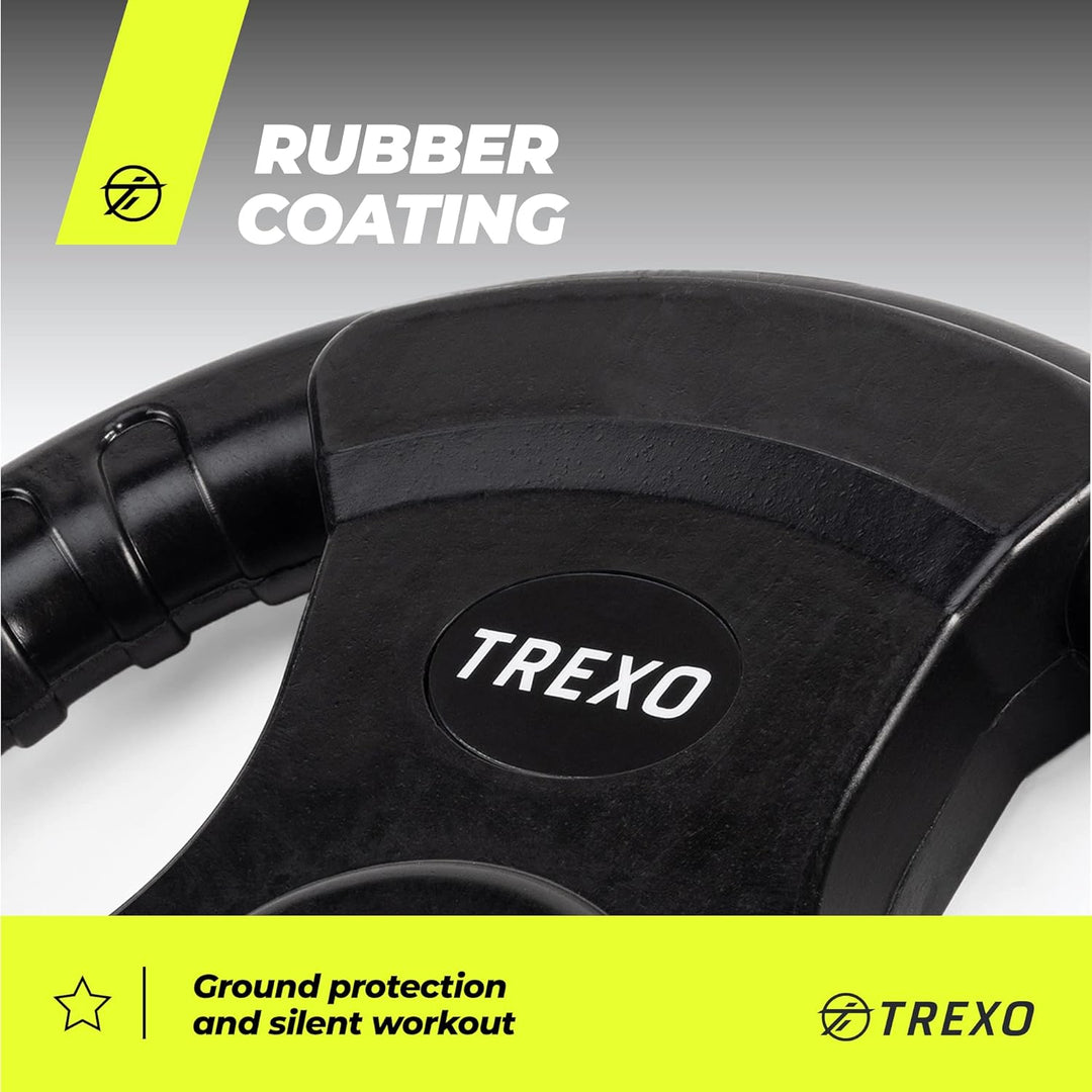 TREXO BelastungScheibe mit Griffen Gusseisen beschichtet für Langhanteln Langlebige ergonomische Sch