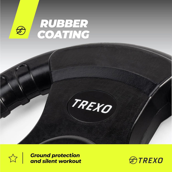 TREXO BelastungScheibe mit Griffen Gusseisen beschichtet für Langhanteln Langlebige ergonomische Sch