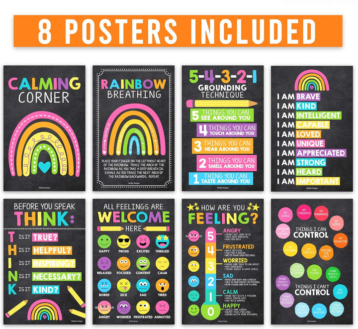 8 Kreidetafel-Poster mit beruhigender Ecke, für Klassenzimmer, Must-Haves für Lehrer – Calm Down Cor