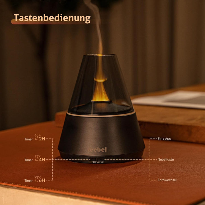 Aroma Diffuser für Ätherische Öle - 300ml Moderner Diffusor mit Farbigen LED Flamme Variation, USB-C