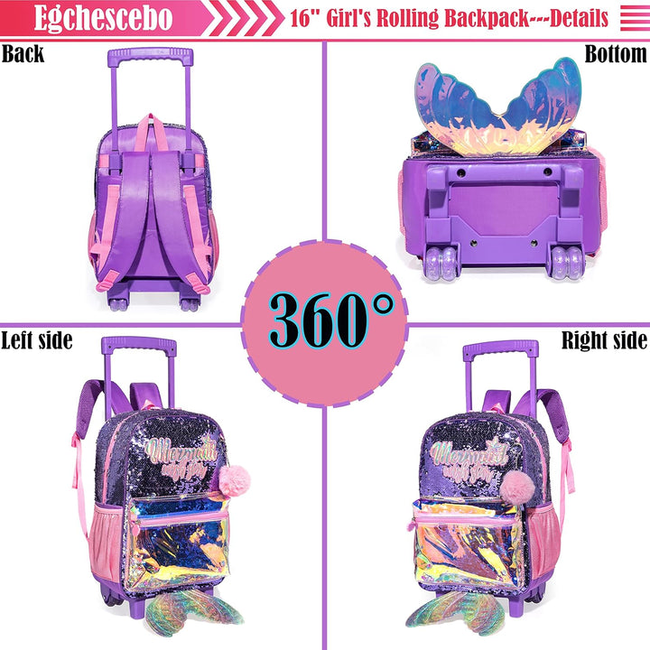 Schulranzen Kinder Rollrucksack für Mädchen Gepäck Rollen 16" Reiserucksäcke Violett-yuwei, Violett-